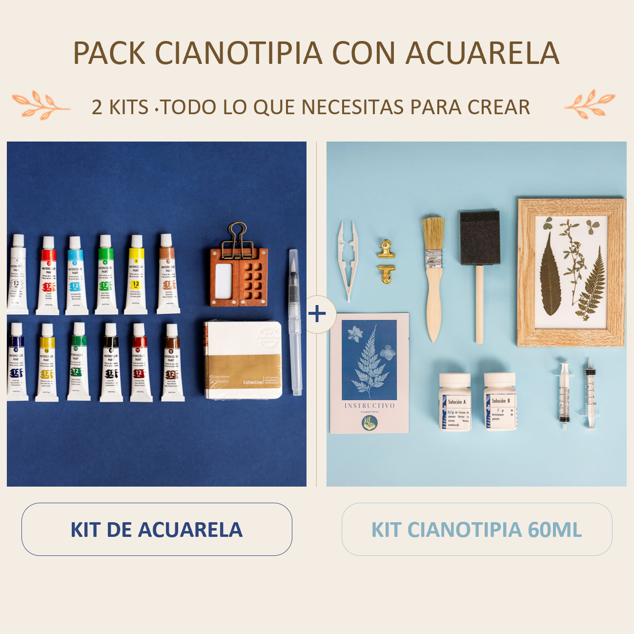 Pack cianotipia con acuarela