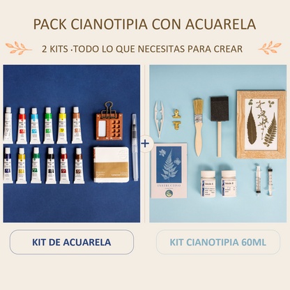 Pack cianotipia con acuarela