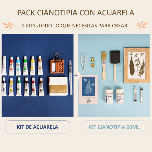 Pack cianotipia con acuarela